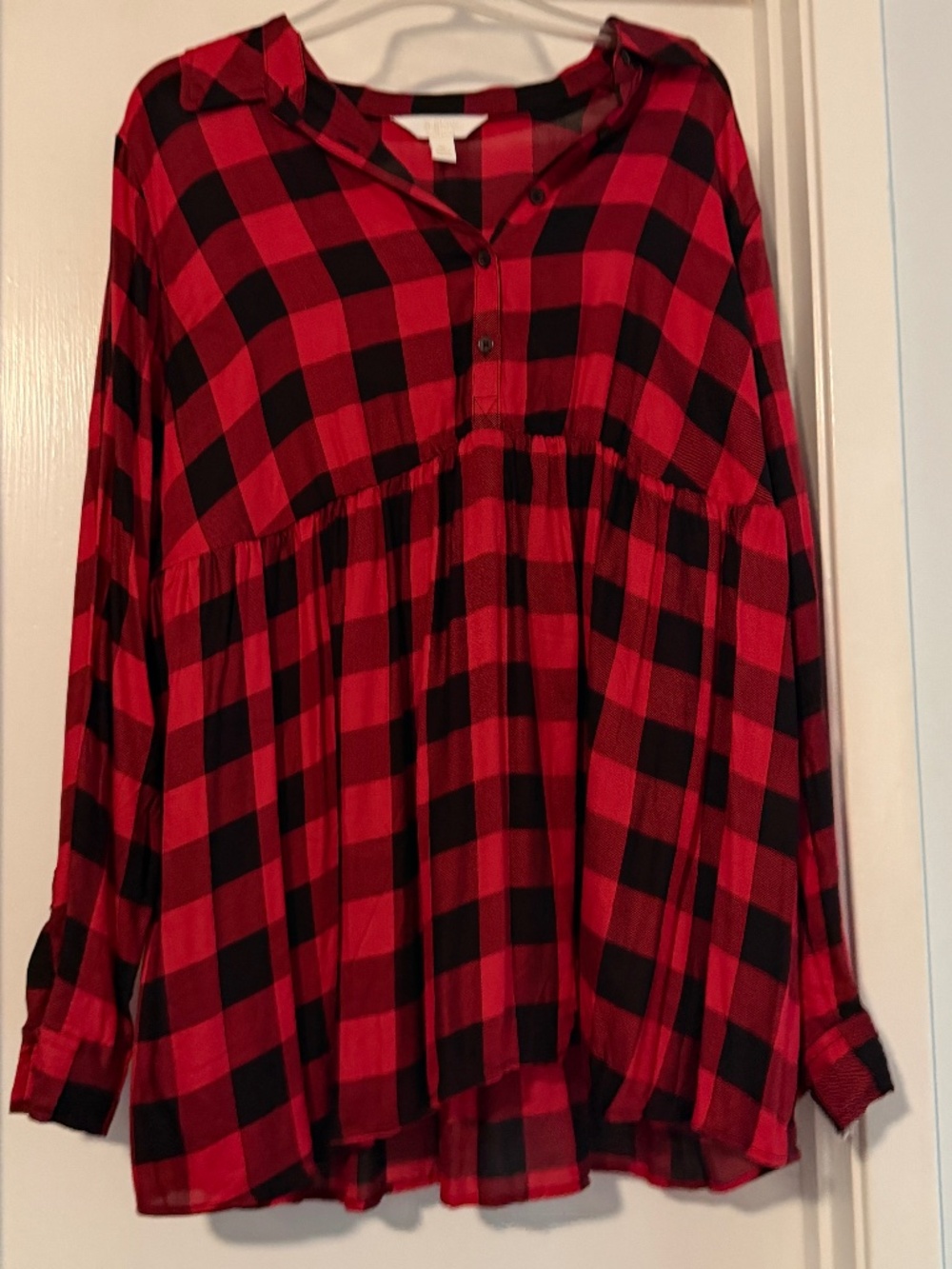 a:glow Maternity XXL Red Black Buffalo Plaid Babydoll Tunic Top NWT